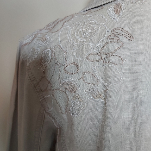 Cottagecore Linen Jacket Medium Y2K Floral Embroidery Boho Utility - Picture 5 of 9